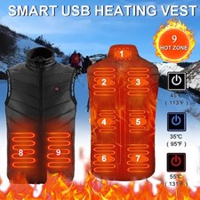 Women USB Electric Heated Vest 9Zone Warm Gilet Winter Heating Jacket Waistcoats
