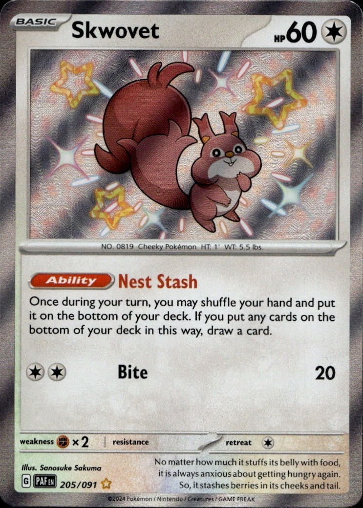 Skwovet 205/091 Shiny Rare Paldean Fates Pokemon Holo Near Mint