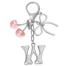 Bubble Initial Keychain with Bow Cherry - Silver Letter Bag