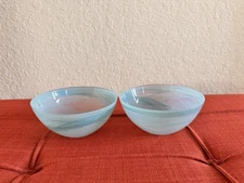 NEW Mariposa Blue Alabaster Glass Cereal Soup Bowls 5” Diameter