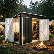 4x8 FT Galvanized Steel Outdoor Storage Shed with 3 Access Doors for Garden Tool