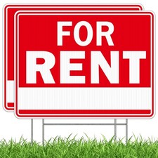 2PC For Rent Sign with Stake 17"x13" Double Sided Corrugated Plastic For Rent...
