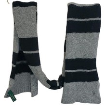 VTG Lauren Ralph Lauren LRL Logo Angora Lambs Wool Blend Scarf Gray Stripped