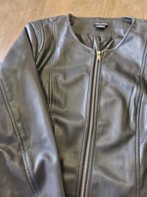 City Chic Black Faux Leather Ribbed Moto Biker Jacket Sz 16 