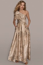 Donna Karan New York floral Jacquard one-shoulder Bow gown - Champagne - 8