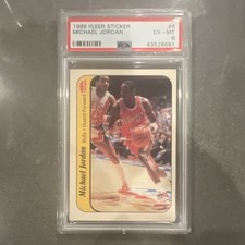 Fleer 1986-87 Stickers Michael Jordan #8 Rookie PSA Basketball Card. rookie card picture