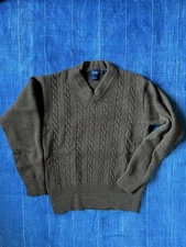 Drakes London Brown Camel Cashmere V-neck Sweater Cable Knit 34/XS