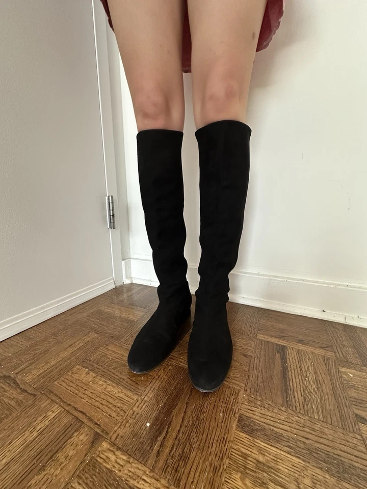 Stuart Weitzman Black Suede Knee High Boots, Size 7.5 - Image 3 of 4