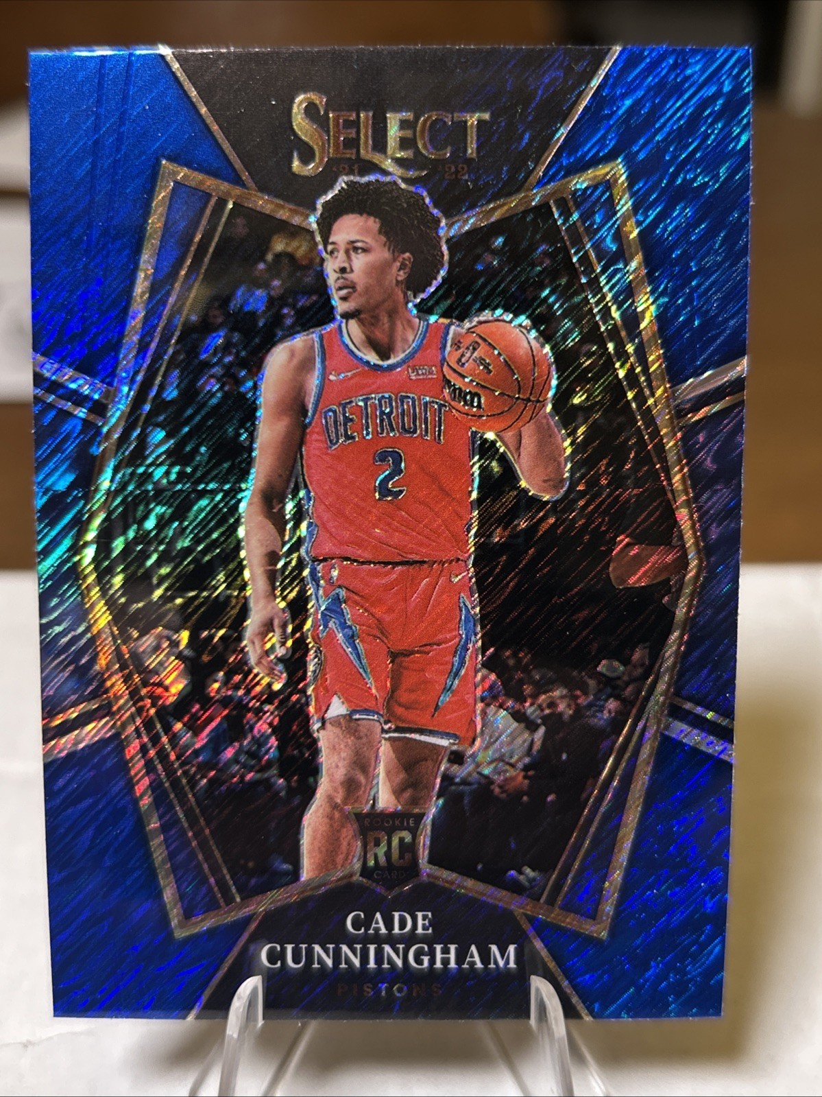 2021-22 Panini Select - Premier Level Cade Cunningham #116 Blue Shimmer Prizm RC