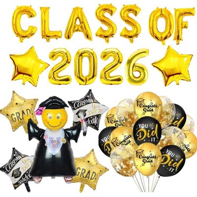 Klasse von 2026 Luftballons 16'' Gold Folie Buchstaben Zahlen Abschlussfeier Deko
