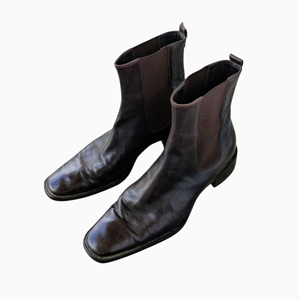 Ralph Lauren Mujer 9.5 B Cuero Marrón Chelsea Botines Sin Cordones Puntera Cuadrada Foto 3 de 4