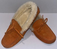 Banana Republic Suede Shearling Lined Moccasin Slippers Orange Women  s 7