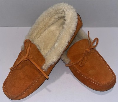 Banana Republic Suede Shearling Lined Moccasin Slippers Orange Women s 7