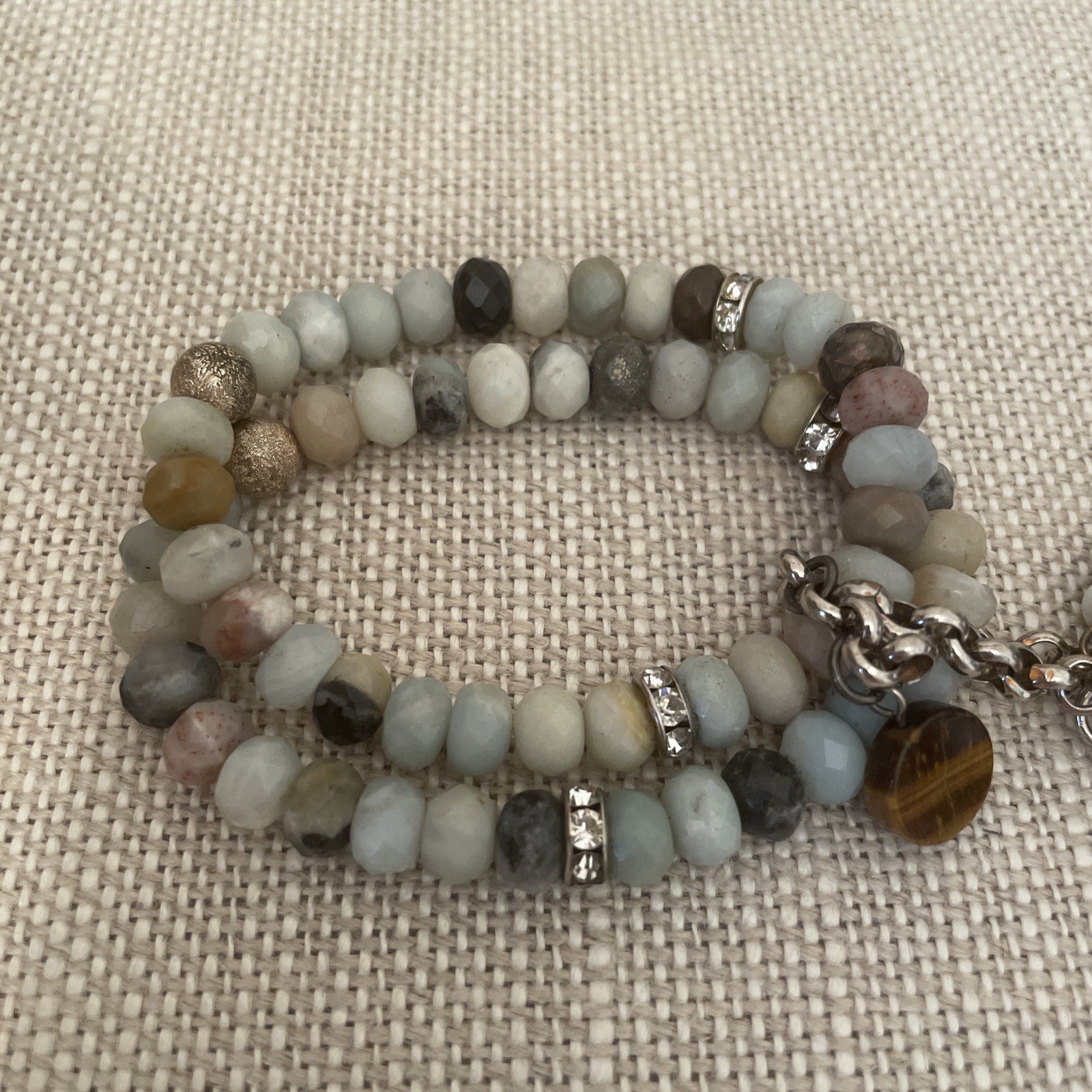 Stone Stack Bracelets Amazonite Alabaster Chrysop… - image 3