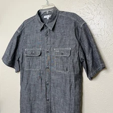 Uniqlo JW Anderson Shirt Mens M Black Chambray Short Sleeve Work
