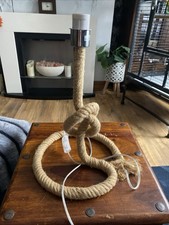Nautical Style Twisted Rope - Wooden Base Large Beige Table Lamp - No Shade
