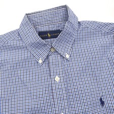 Polo Ralph Lauren Men's Medium Button Down Blue Gingham Checkered Long Sleeve