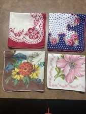 Collectible Vintage Ladies Handkerchief Set Of 4 Floral Print Cotton