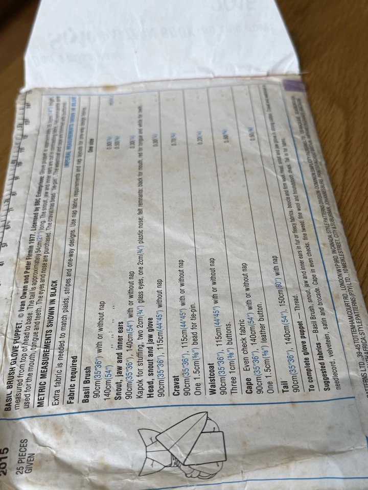 Basil Brush Glove Puppet Sewing Pattern by Style No 2015 Vintage From 1977 - Image 2 of 2