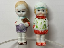 2 = Pair VTG Frozen Charlotte - Penny Dolls / Bisque Japan / Dog, Box of Candy