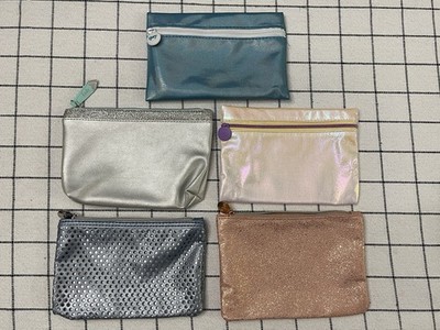 Ipsy Set of 5 Multicolor Makeup Bags with Zipper, Glitter, Sequin, Fabric