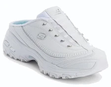 SKECHERS Women's Lightweight Memory Foam D'Lites Clogs in White, Medium & Wide