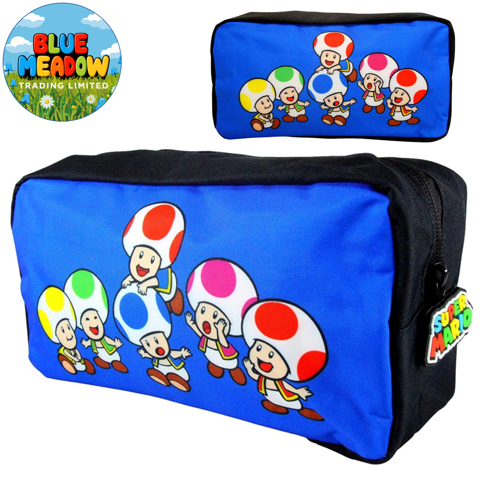 Super Mario Bros Blue Toad School Pencil Case Zip Up for Stationary/Toiletries