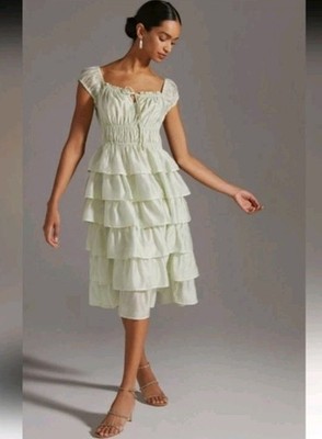 NWT Current Air Anthropologie Tiered Midi Dress Women's XL Mint Green Ruffles