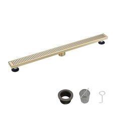 36 Inch Linear Shower Drain 304 SS Brushed Gold Removable Grate Strainer