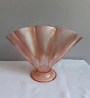 Vintage Fenton Art Deco Velva Rose Pink Iridescent Fan Shape Stretch Glass Vase