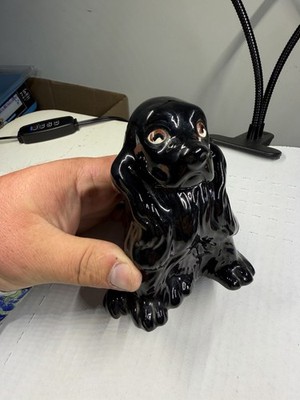 Cute Black Cocker Spaniel Dog Statue Figure Ceramic High Gloss Glaze