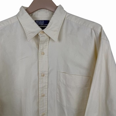 Polo Ralph Lauren Lowell Sport Shirt Mens XL Cream Off White Herringbone Cotton