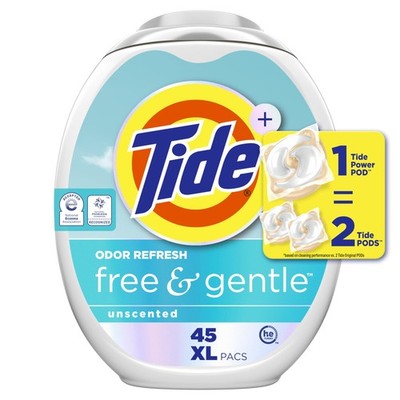 Tide PODS Free and Gentle Odor Refresh Laundry Detergent 45 Count (Pack of 1) 