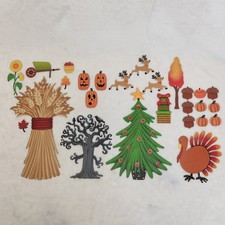 Vtg 3D Metal Refrigerator Magnets Set Of 26 Holiday Theme Fall Halloween Xmas