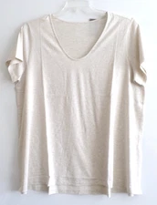 NWT PURE JILL(J JILL) SIDE SLIT V NECK PIMA ELLIPTICAL TEE-XL-OATMEAL HEATHER