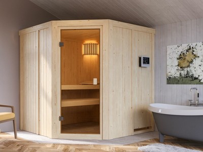 Sauna Saunakabine Innensauna Ecksauna Systemsauna Fichtenholz Heimsauna Holz