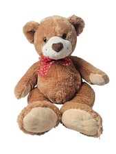 Russ Carmelot Teddy Bear 17 Plush Brown Bear Sitting with Red Heart Ribbon Bow