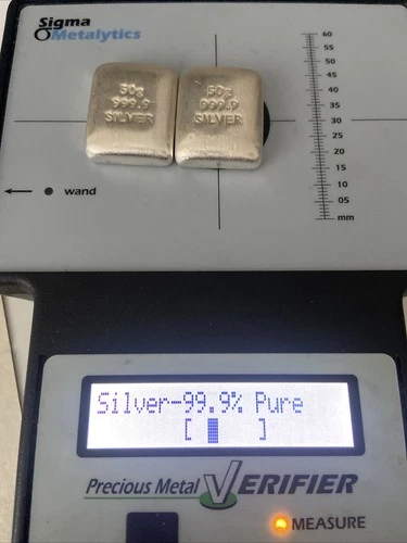 2 X 50 Grams Silver Bullion Bars 999 Solid Silver 100 Grams Total