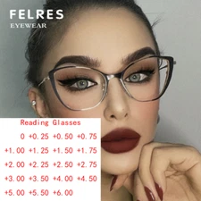 Women Metal Anti Blue Light Reading Glasses Clear Lens Cat Eye Fashion Glasses