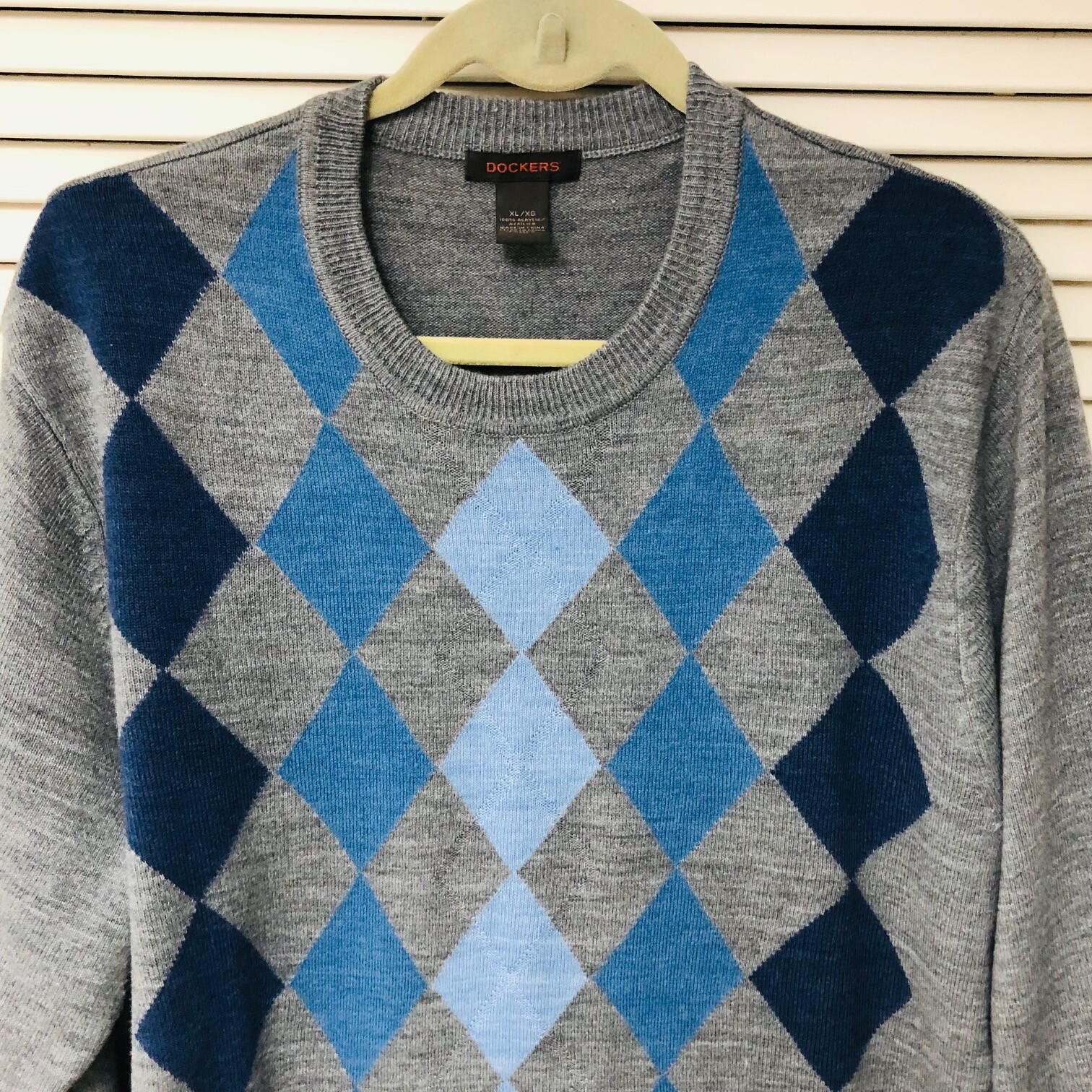Vintage Argyle Sweater Men's XL Gray 