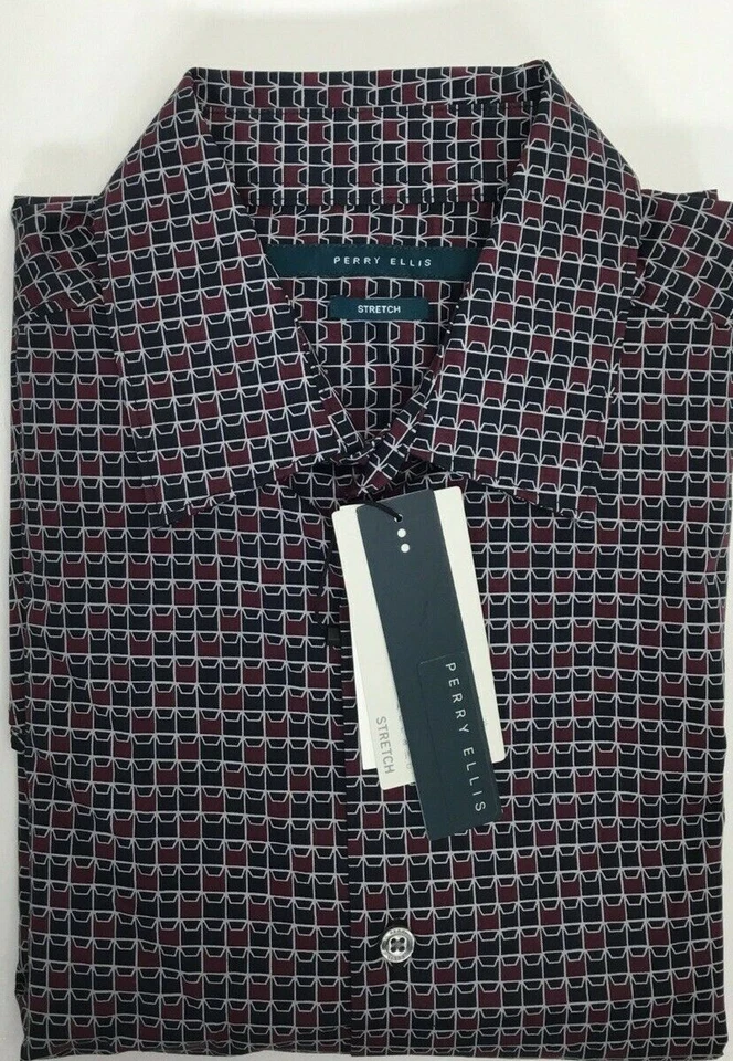 Camisa Perry Ellis Para Hombre, Estándar Negrita Diagonal Geo Estampado, Degustación de Vino, 2XLT Foto 2 de 3