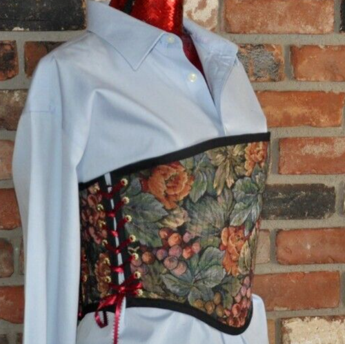 NEW Reversible Lace-up, Bustier Corset, Tapestry & Maroon, Ren Fair, Wool W28.5"