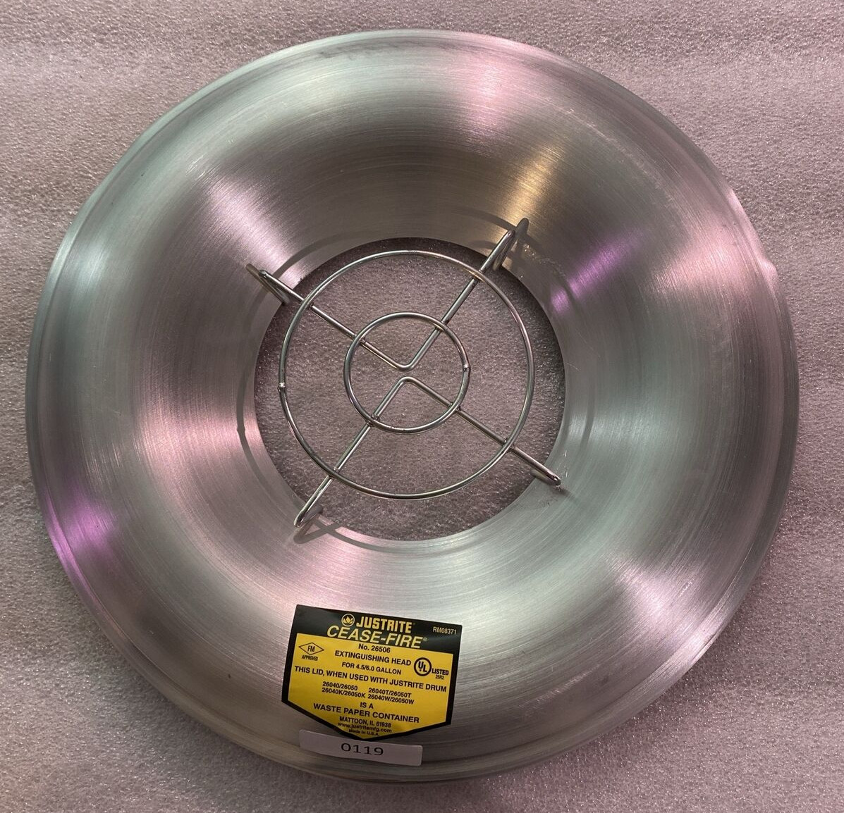 Justrite Cigarette Receptacle Drum Steel Top 5" I.D x 12 1/4" O.D. No. 26506