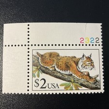 USPS 1990  Scott #2482 Bobcat STAMP $2 MNHOG Flora & Fauna Series