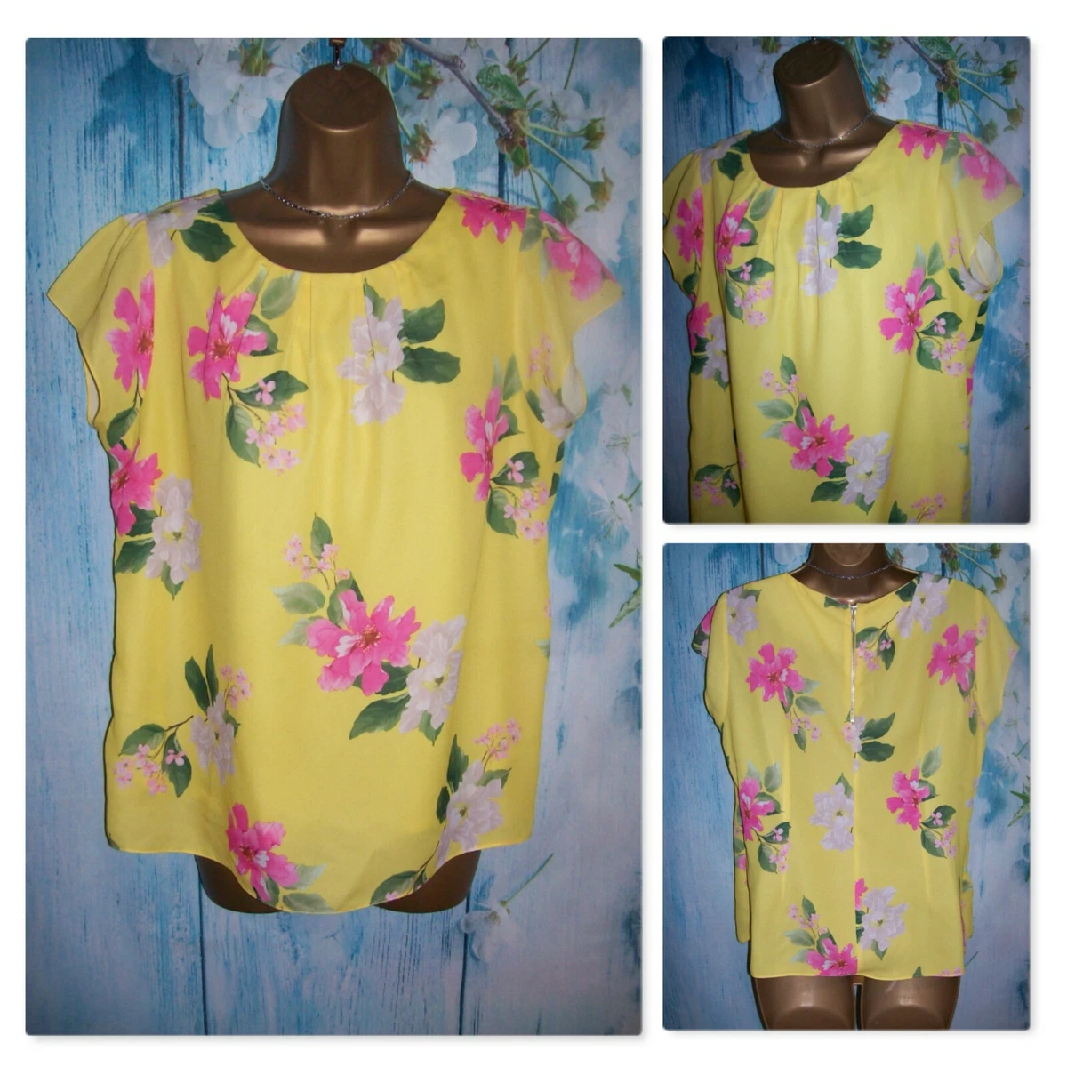 LADIES WALLIS TOP SIZE 14 Stunning Yellow Floral Summer Blouse Short sleeve Top