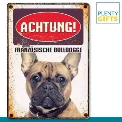 Plenty Gifts Blechschild Achtung! Französische Bulldogge Retro Deko Hund 210x148