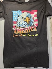 Vintage American Eagle Flag Black T-Shirt Single Stitch Made In USA Hanes