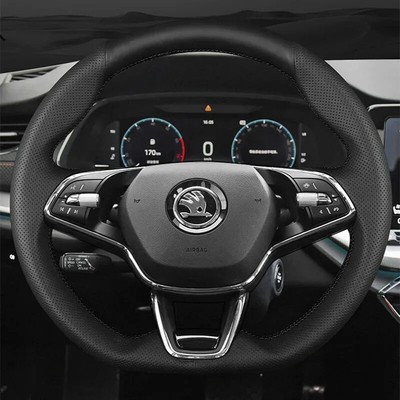 For Skoda Octavia KAROQ Hand-stitched Genuine Leather steering wheel cover