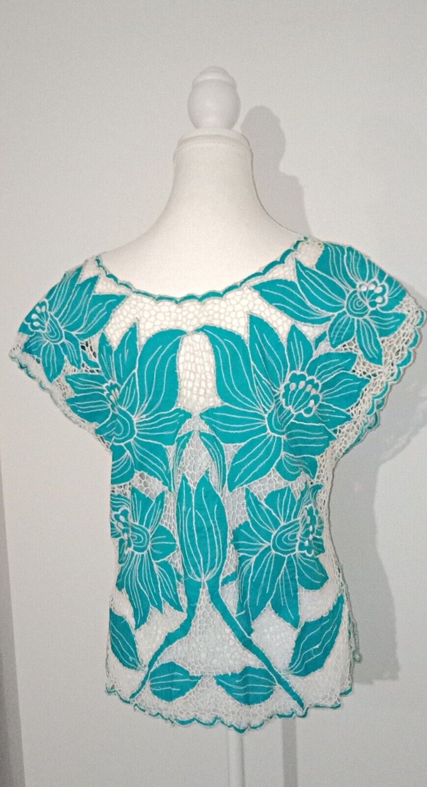 Hollow Out Beach Summer Top Sz Small Solid Teal F… - image 6