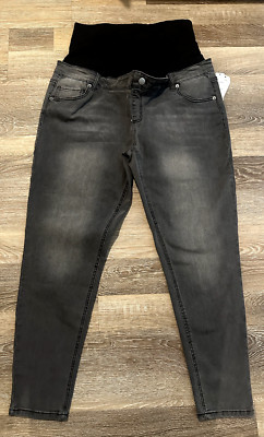 Time and Tru Maternity Skinny Jeans Belly Band Waist Charcoal Gray XL 16-18